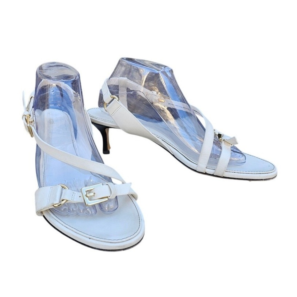 COS Leather Strappy Kitten Heel Sandals US 11 EU 42 White Gold Buckle Minimal ~